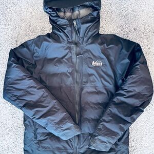 REI Co-Op Stormhenge 850 Black Down Hybrid Hooded Puffer Jacket Size S EUC